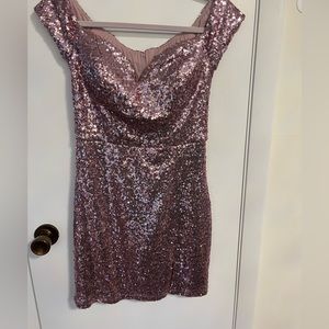 B Darlin Pink Sequin  off the shoulder dress